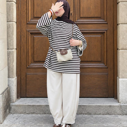 Polo marinière | Marron & beige