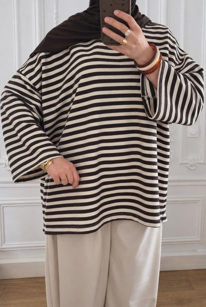 Polo marinière | Marron & beige